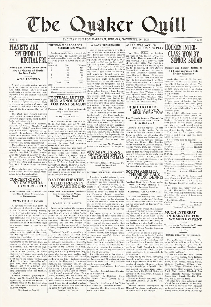 Quaker Quill: November 26, 1929 Thumbnail