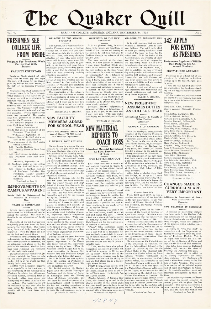 Quaker Quill: September 14, 1929 Thumbnail