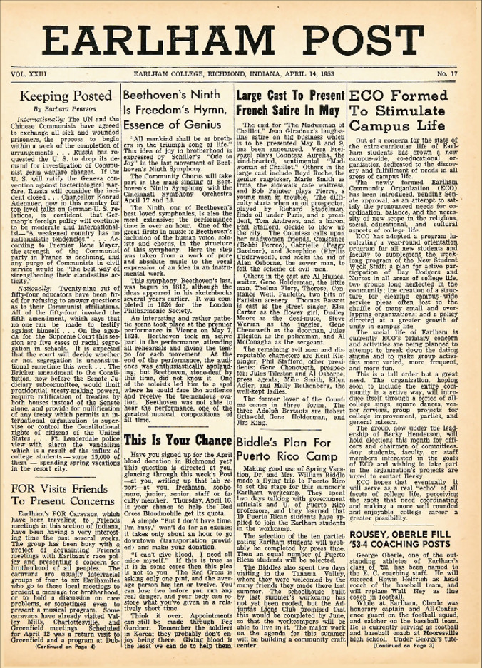 Earlham Post: April 14, 1953 Thumbnail
