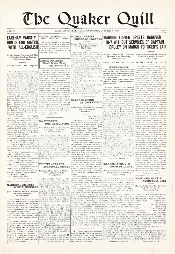 Quaker Quill: October 9, 1928 Thumbnail