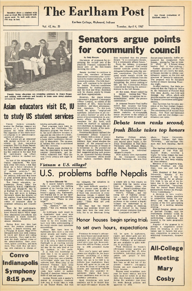 Earlham Post: April 4, 1967 Thumbnail