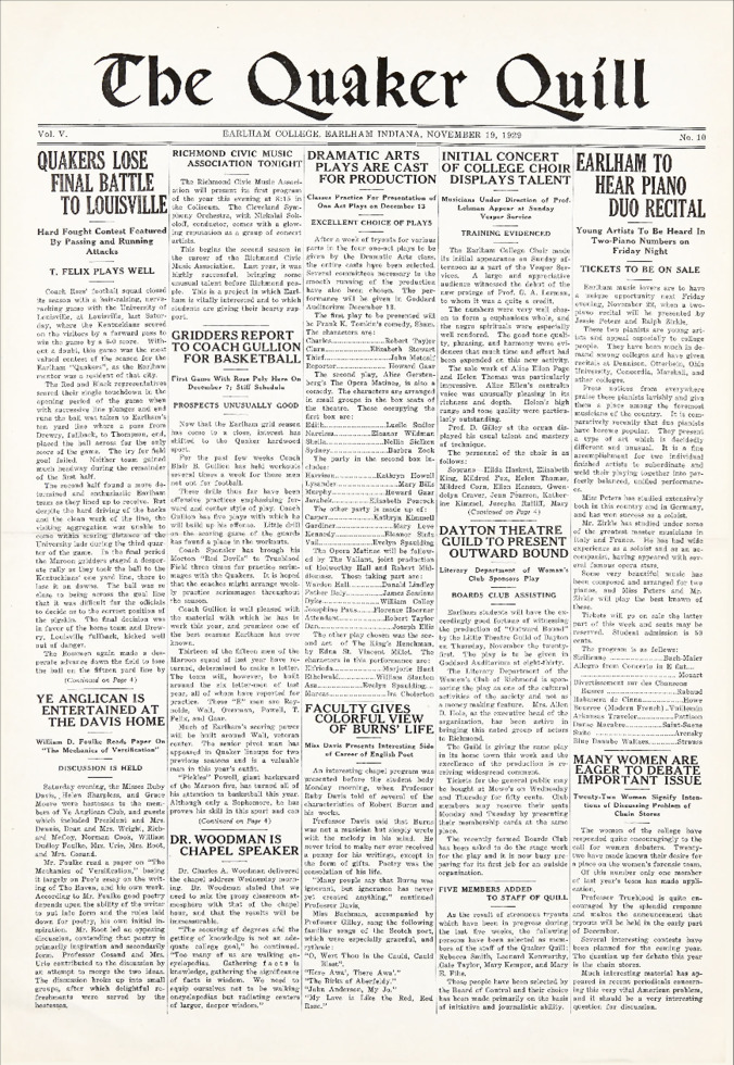 Quaker Quill: November 19, 1929 Thumbnail