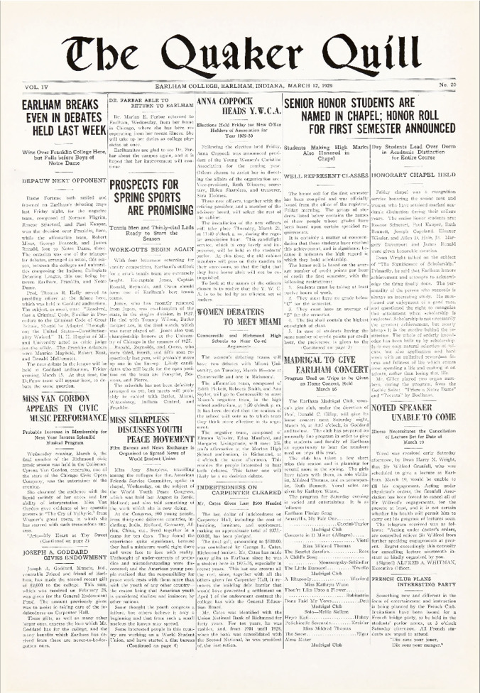 Quaker Quill: March 12, 1929 Thumbnail