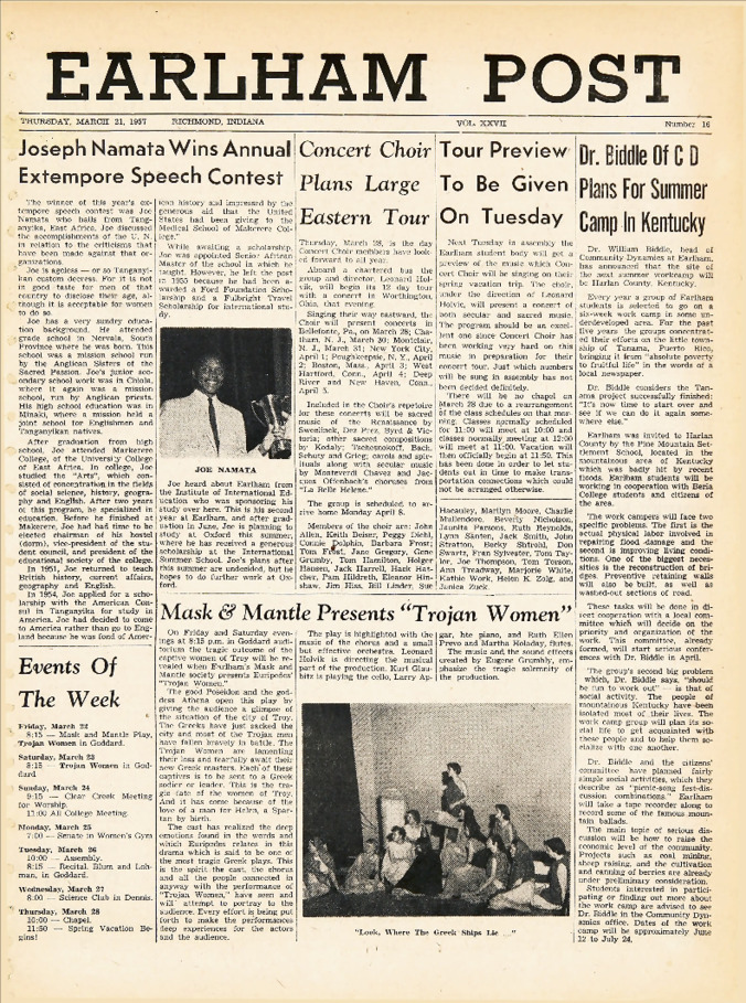Earham Post: March 21, 1957 Thumbnail