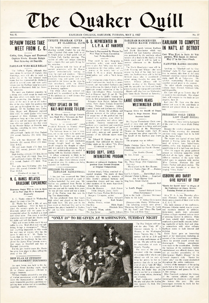 Quaker Quill: May 2, 1927 Thumbnail