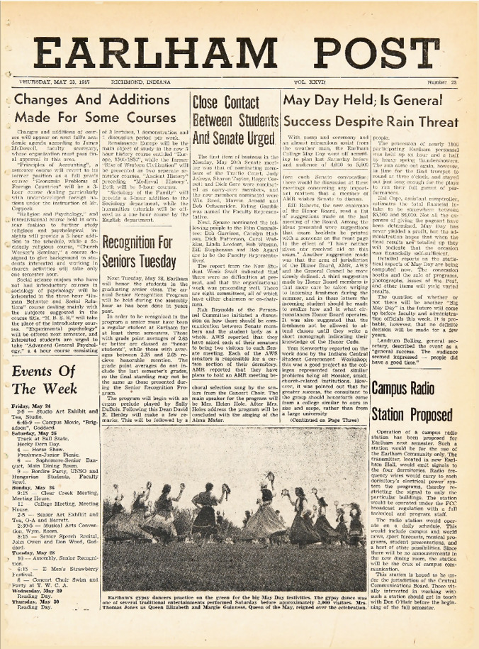 Earham Post: May 23, 1957 Thumbnail