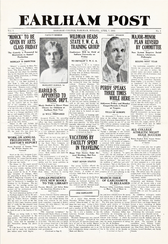 Earlham Post: April 7, 1931 Thumbnail