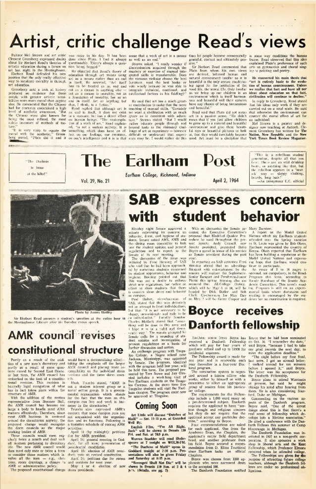 Earlham Post: April 02, 1964 缩略图