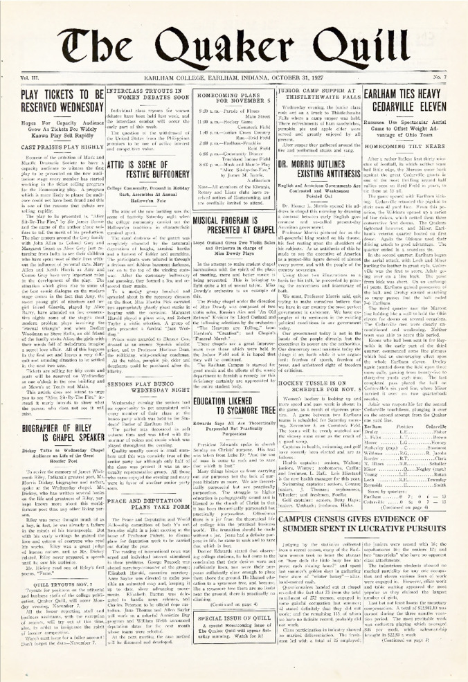 Quaker Quill: October 31, 1927 Thumbnail