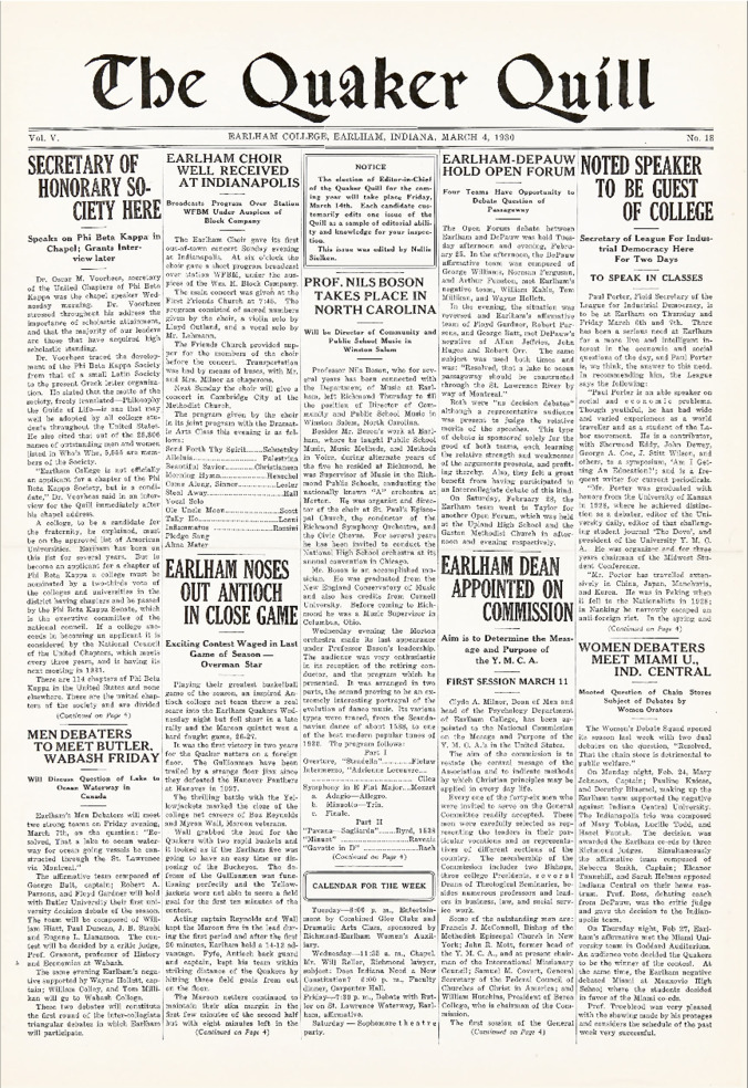 Quaker Quill: March 4, 1930 Thumbnail