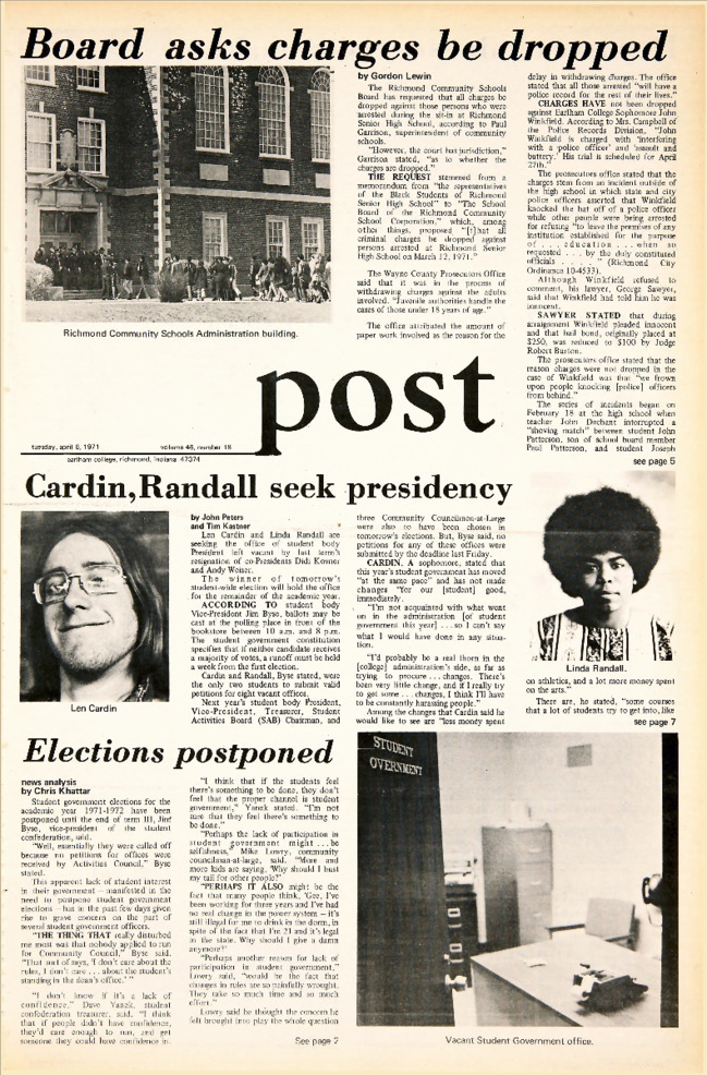 Earlham Post: April 6, 1971 Miniature