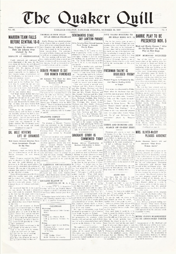 Quaker Quill: October 10, 1927 Thumbnail
