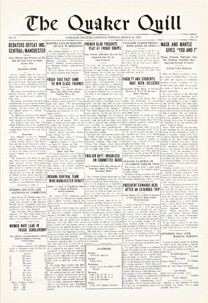Quaker Quill: March 21, 1927 Thumbnail
