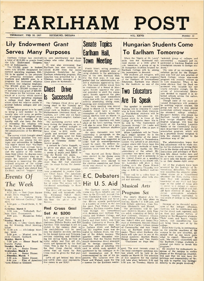 Earham Post: February 28, 1957 Thumbnail