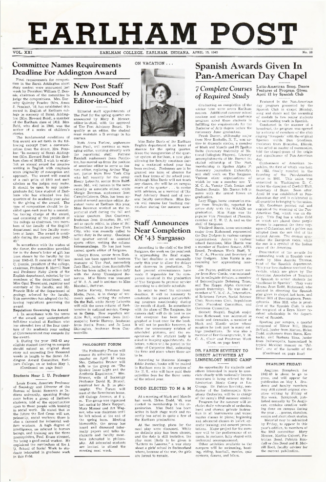 Earlham Post: April 13, 1943 Thumbnail