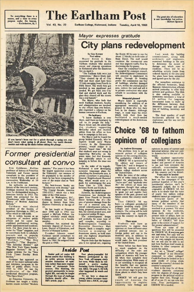 Earlham Post: April 16, 1968 Thumbnail