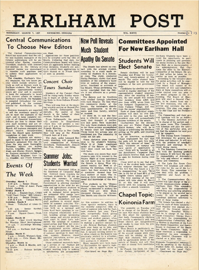 Earham Post: March 7, 1957 Thumbnail