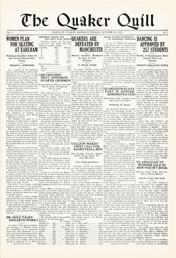 Quaker Quill: October 29, 1929 Thumbnail