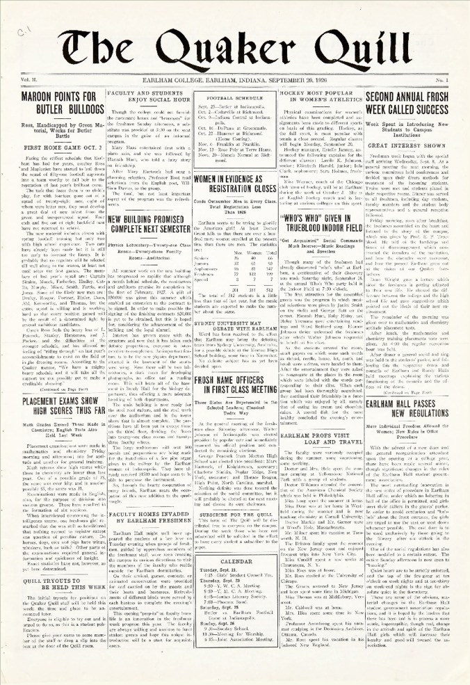 Quaker Quill: September 20, 1926 Thumbnail