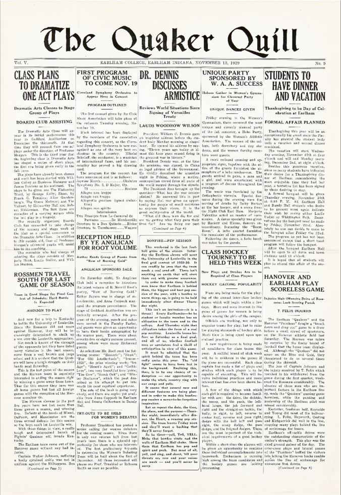 Quaker Quill: November 12, 1929 Thumbnail