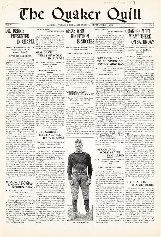 Quaker Quill: September 24, 1929 Thumbnail