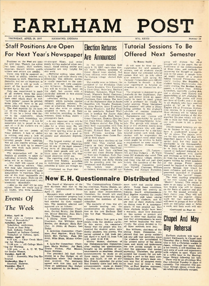 Earham Post: April 25, 1957 缩略图