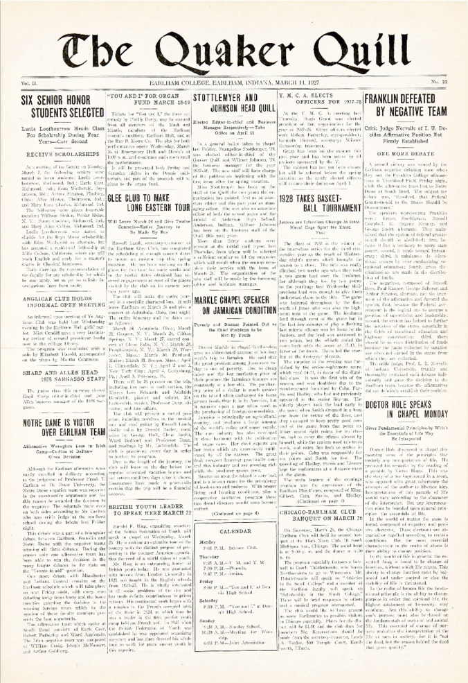 Quaker Quill: March 14, 1927 Thumbnail