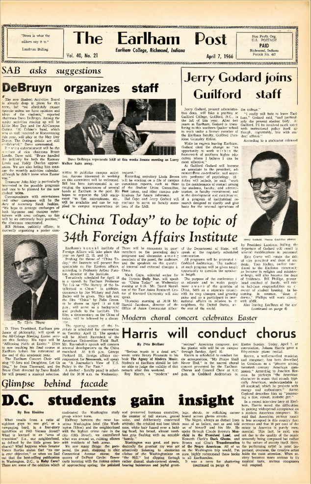 Earlham Post: April 7, 1966 Thumbnail