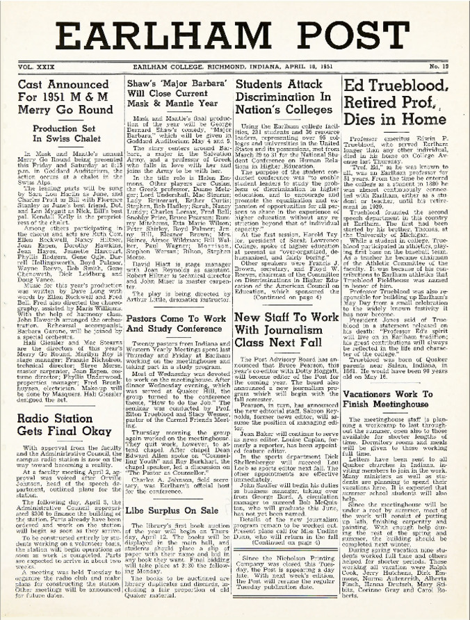 Earlham Post: April 10, 1951 miniatura