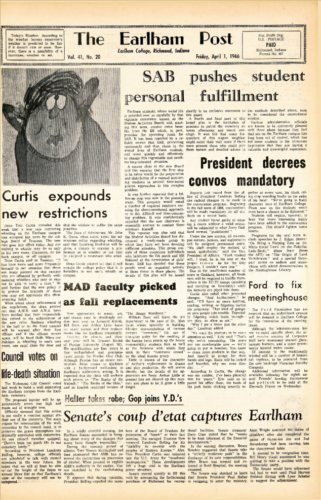 Earlham Post: April 1, 1966 Thumbnail