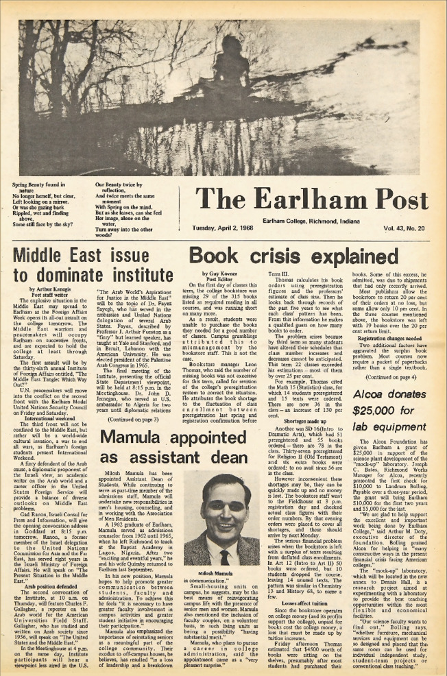 Earlham Post: April 2, 1968 Miniature