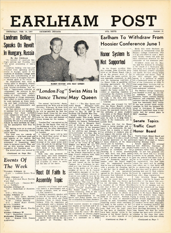 Earham Post: February 14, 1957 缩略图