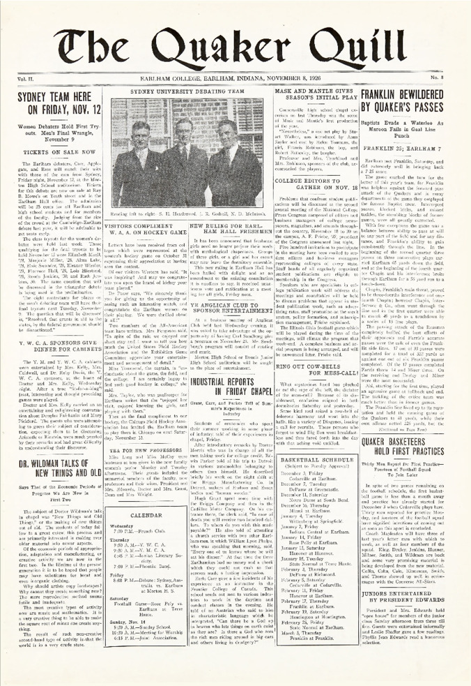 Quaker Quill: November 8, 1926 Thumbnail