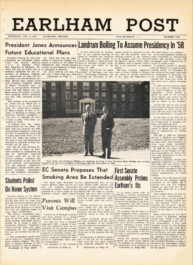 Earham Post: October 3, 1957 Thumbnail
