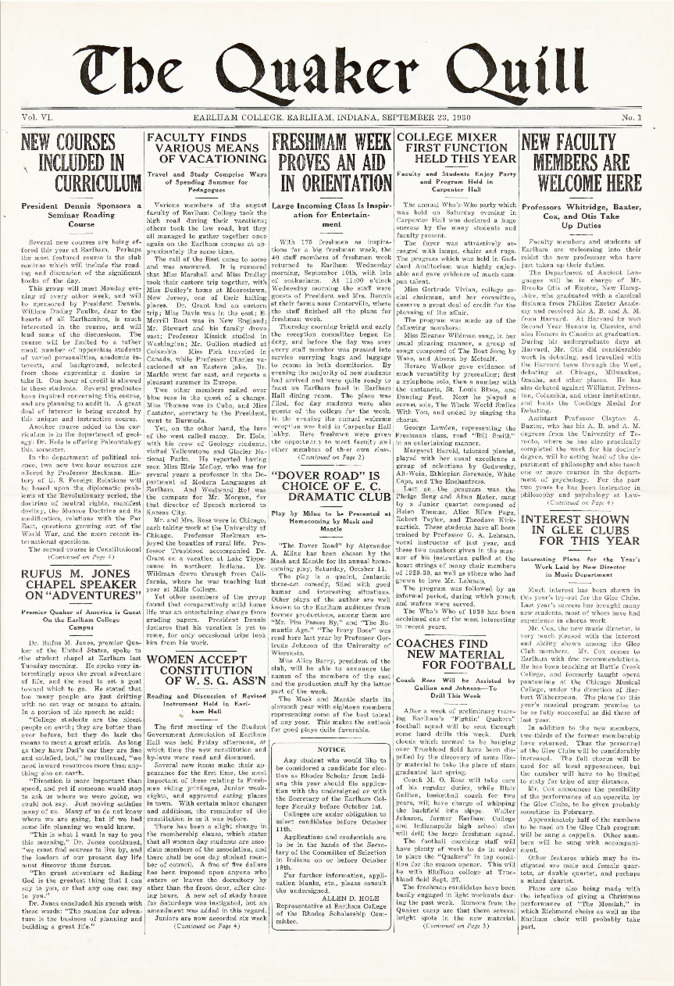 Quaker Quill: September 23, 1930 Thumbnail