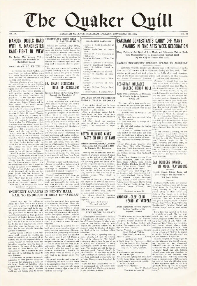 Quaker Quill: November 21, 1927 Thumbnail