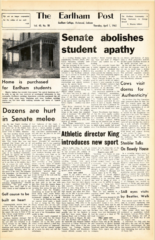 Earlham Post: April 1, 1965 Thumbnail