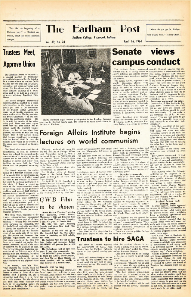 Earlham Post: April 16, 1964 Thumbnail