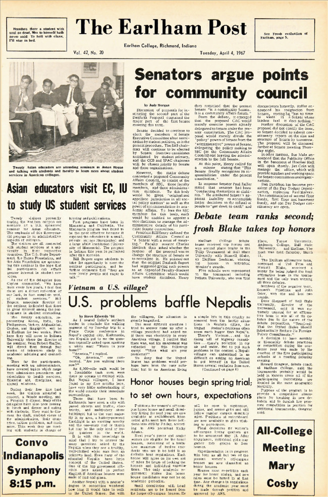 Earlham Post: April 4, 1967 缩略图