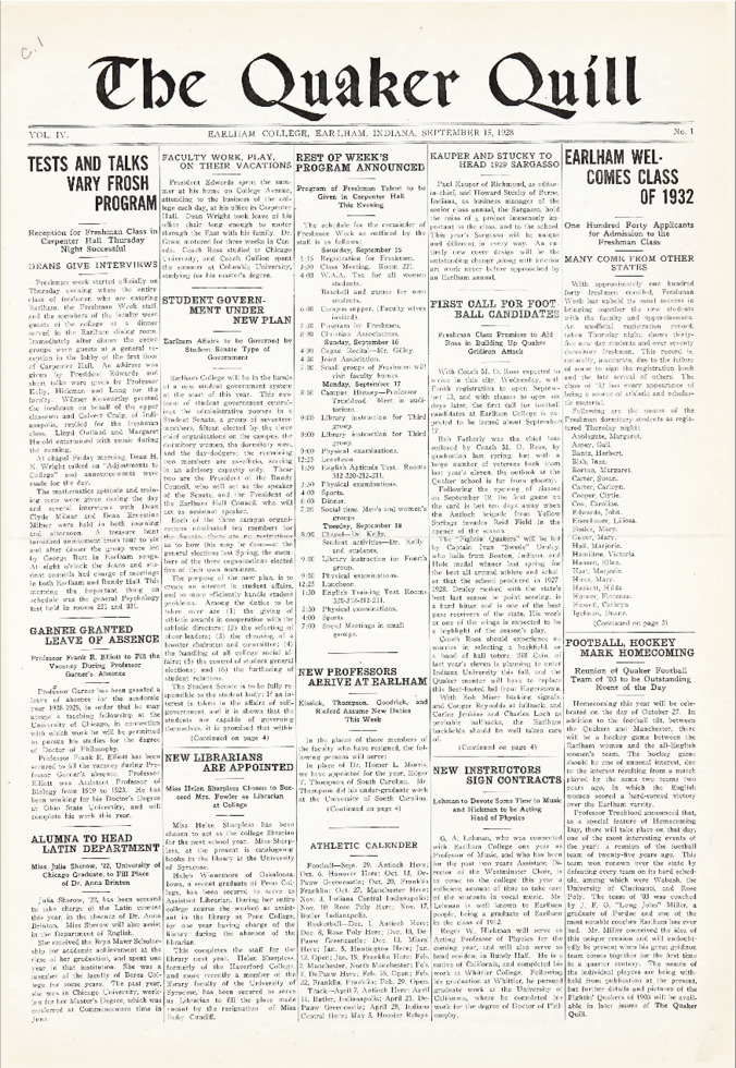 Quaker Quill: September 15, 1928 Thumbnail