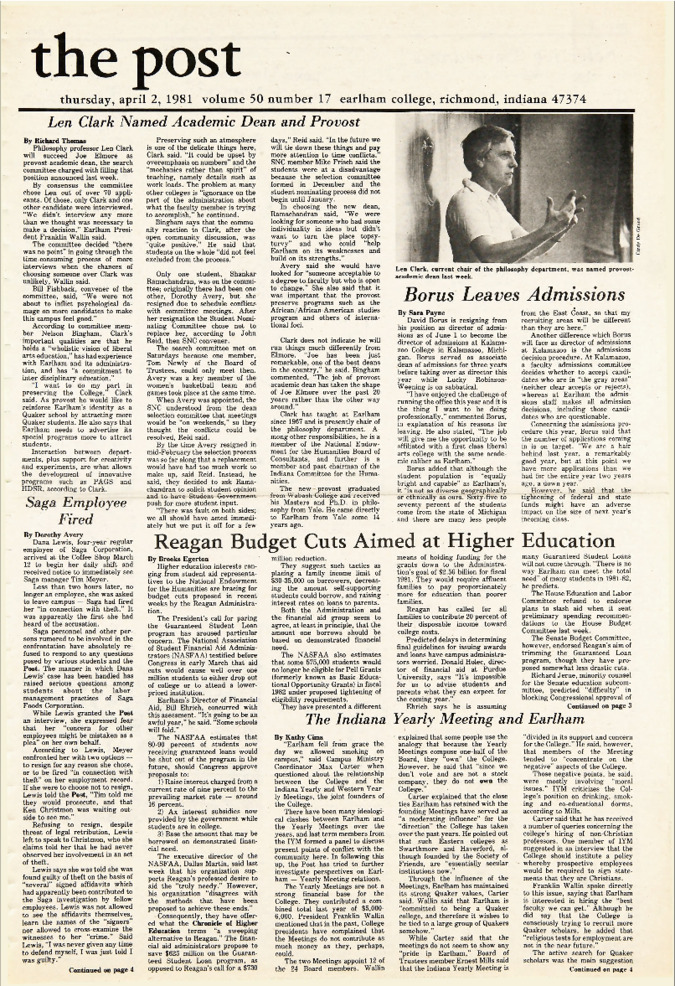 Earlham Post: April 2, 1981 Thumbnail