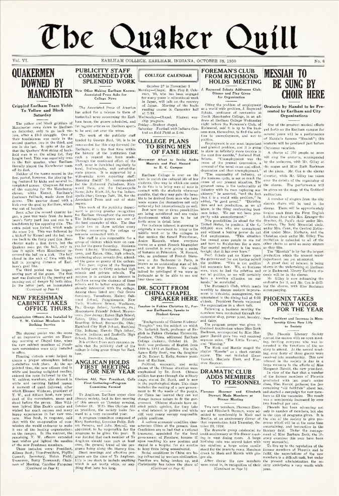 Quaker Quill: October 28, 1930 Thumbnail