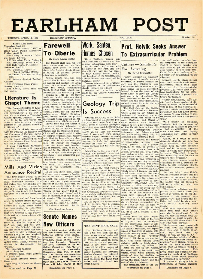 Earlham Post: April 17, 1956 Thumbnail