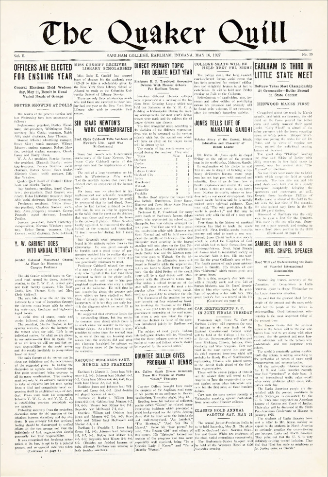 Quaker Quill: May 16, 1927 Thumbnail