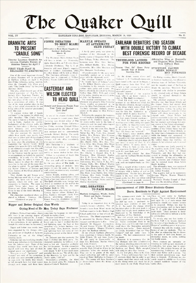 Quaker Quill: March 19, 1929 Thumbnail