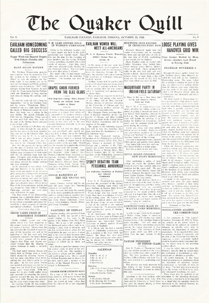 Quaker Quill: October 25, 1926 Thumbnail