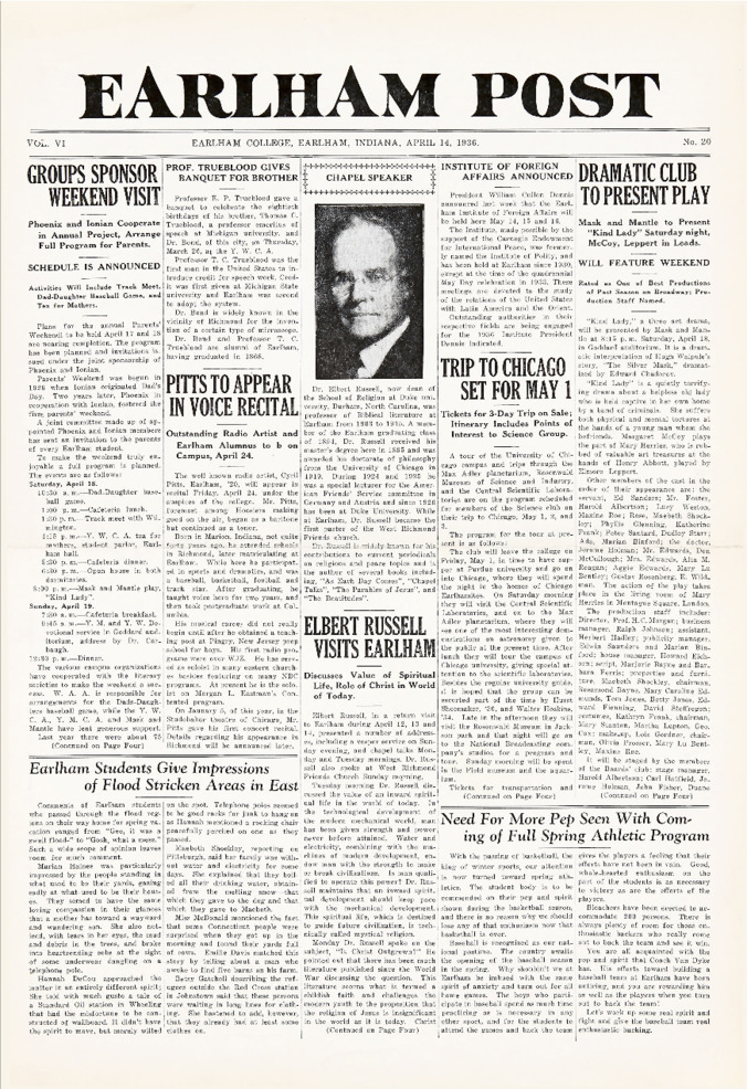 Earlham Post: April 14, 1936 Thumbnail