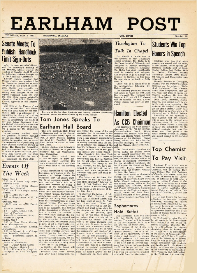 Earham Post: May 2, 1957 Thumbnail