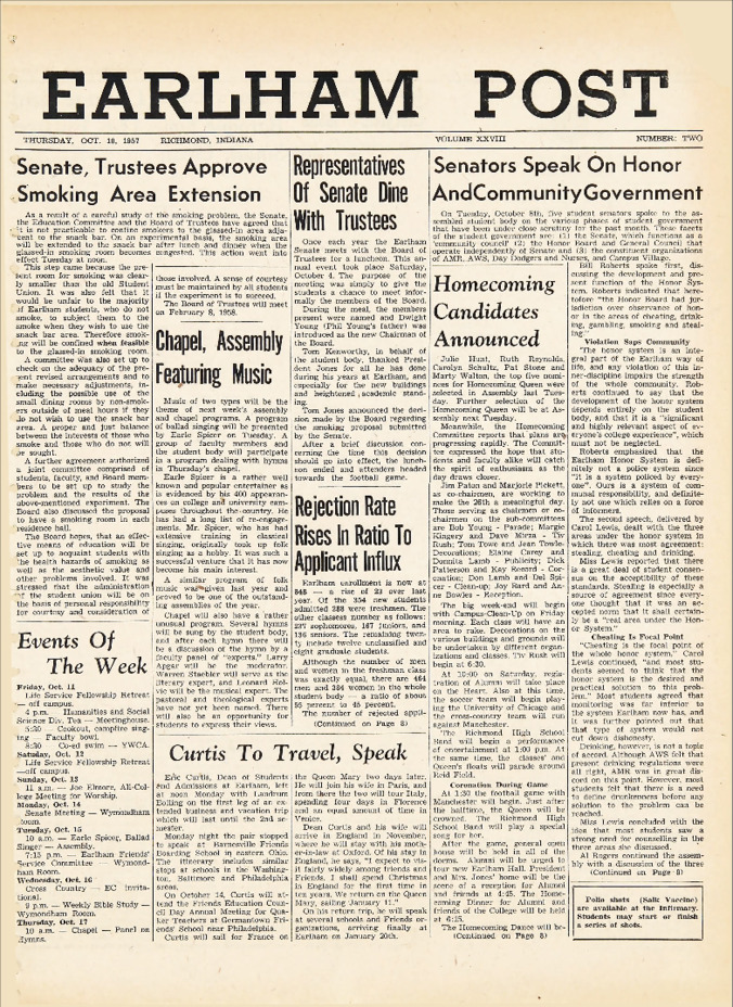 Earham Post: October 10, 1957 Thumbnail