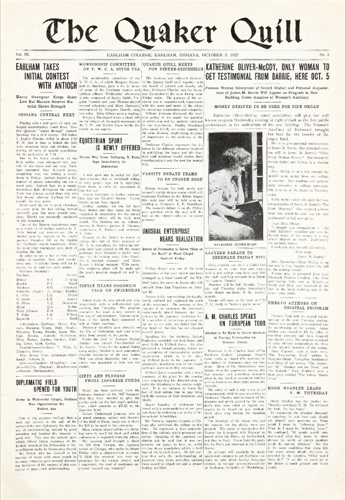 Quaker Quill: October 3, 1927 Thumbnail